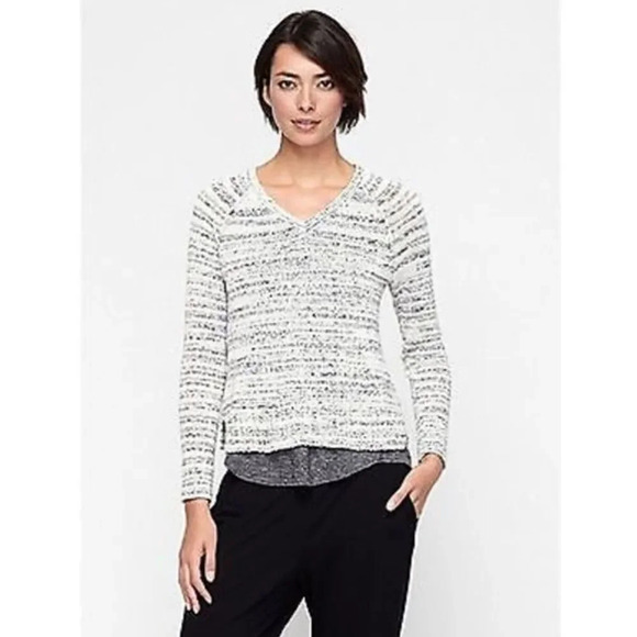 EILEEN FISHER | White Gray V Neck Sweater Medium - Picture 1 of 8